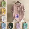 Women's Fashion Round Neck Short Sleeve T-shirt Casual Cotton Linen Graphic Shirt Leisure Loose Boys Prined Summer Blouse Tops