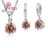 Big Promotions Simple Three Claws Round Crystals 925 Sterling Silver Pendant Necklace Earring Jewelry Sets Women Wedding
