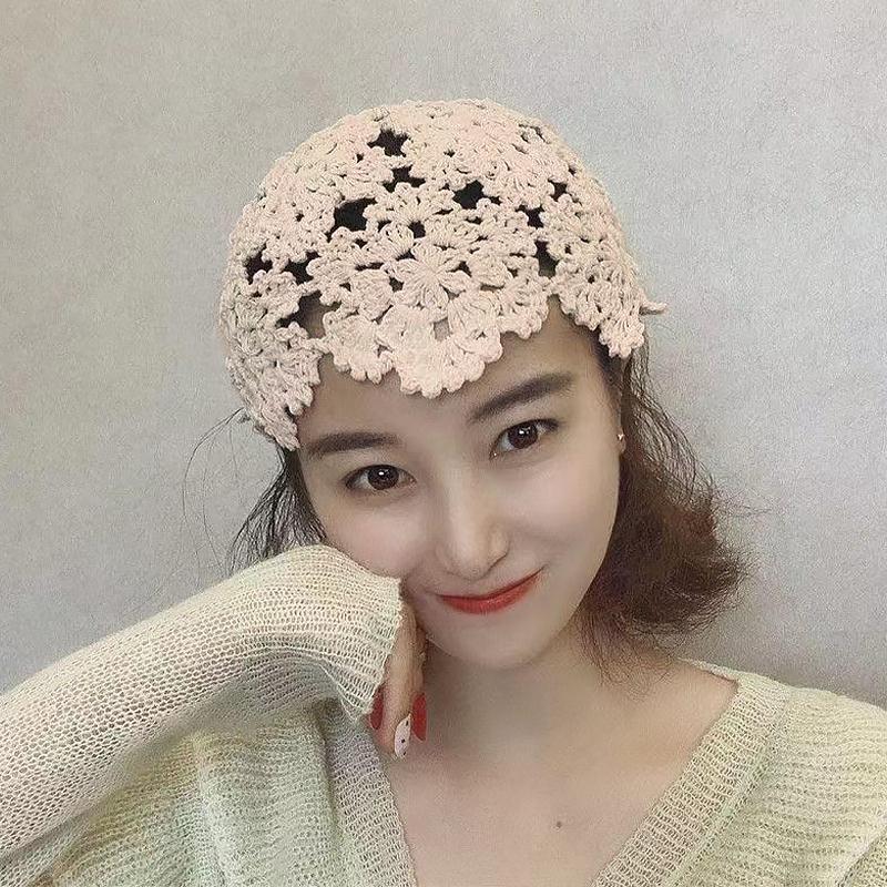 Цветочная вышивка крючком ажурная вязаная шапка французские ретро-аксессуары для шапочки