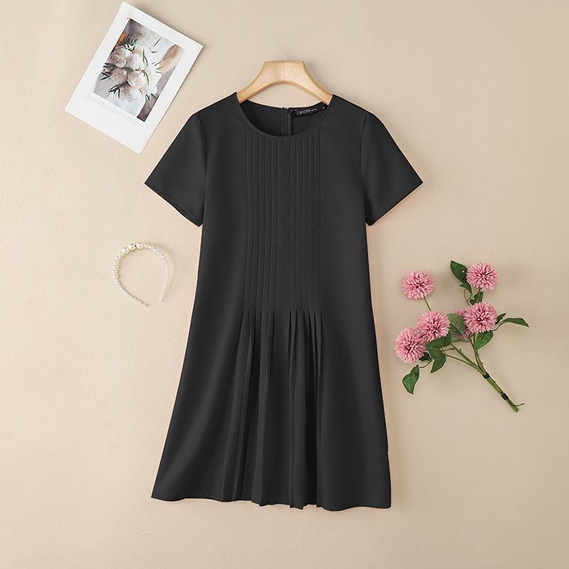 ZANZEA Women Summer Casual Round Neck Short Sleeve Dress