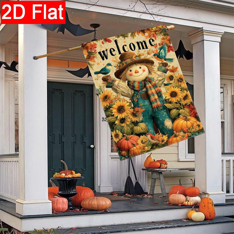 2D Flat - 2D Flat, Thanksgiving Pumpkin Flower Garden Flag - 4-28 X 40 Inch Outdoor Garden Flag, Double-Sided Home Decoration Courtyard Decoration Law