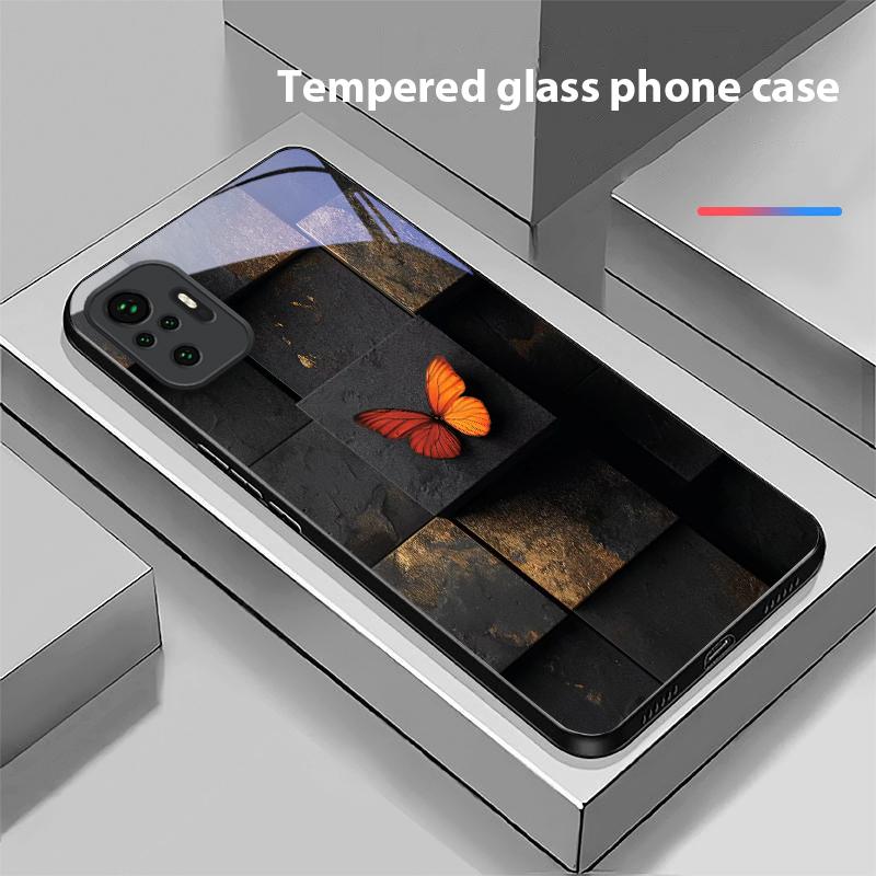 Загадочная бабочка Для Redmi Note 7 8 9 8T 10 11 12 12S 13 14 Pro Plus 5G 13C 12 14C 5 4G Черный чехол для телефона из закаленного стекла