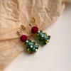 Handmade Gold-Plated Christmas Tree Pom-Pom Mosquito Coil Clip-On Earrings (No Piercing)