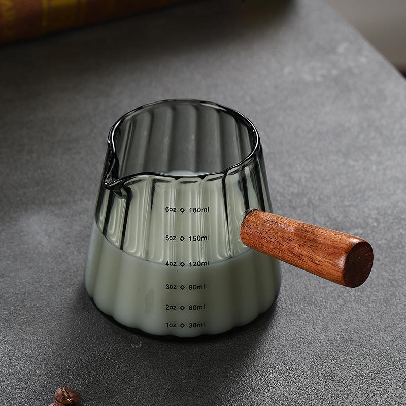 Glass Coffee Mug Mini Milk Jug Espresso Cup Cooker Tea Pot Coffee Maker Jar Wood Handle Measuring Tools Kitchen Home Accessories