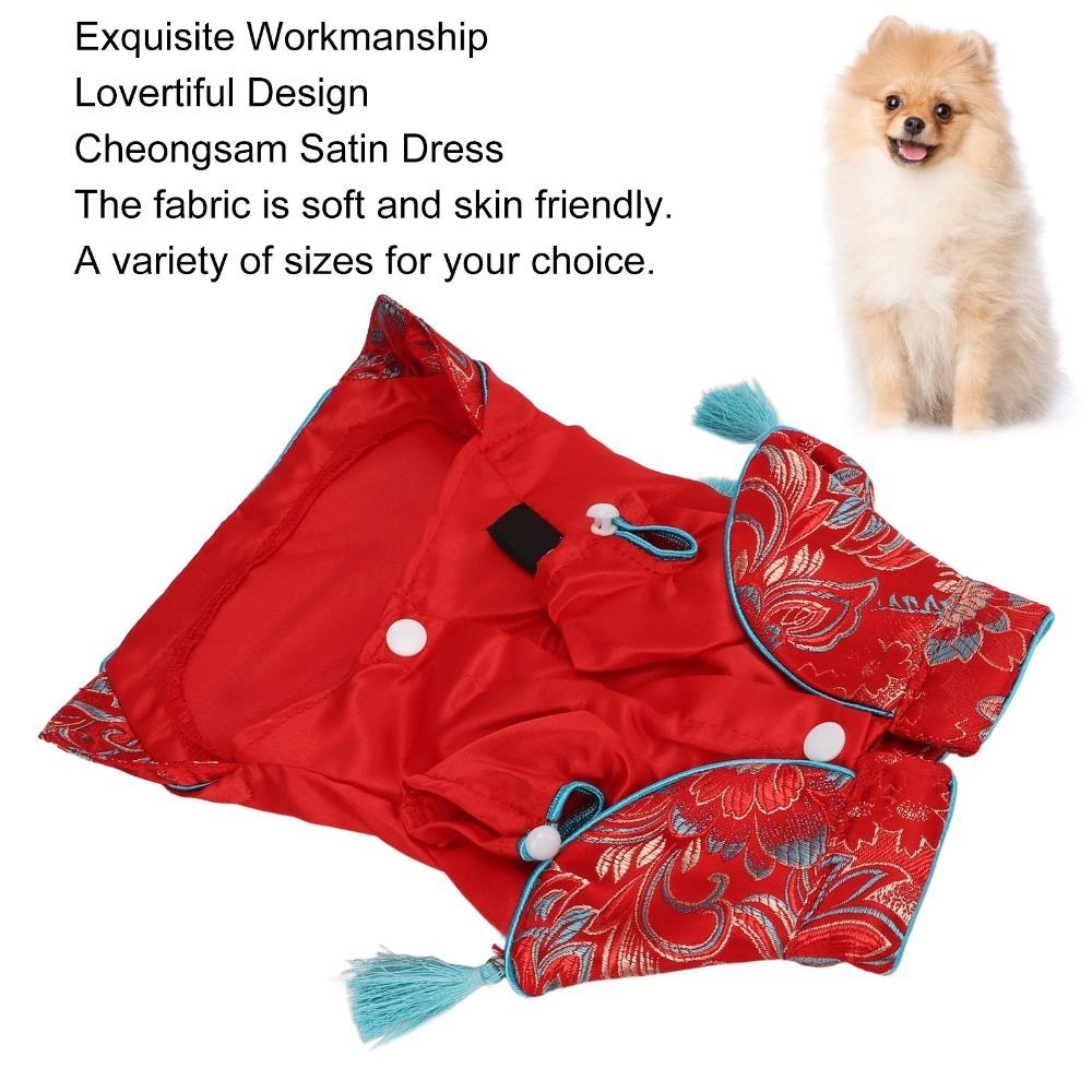 Soft Fabric Dog Cheongsam Floral Print Pet Qipao Dress Traditional Dog Outfit Daily Wear