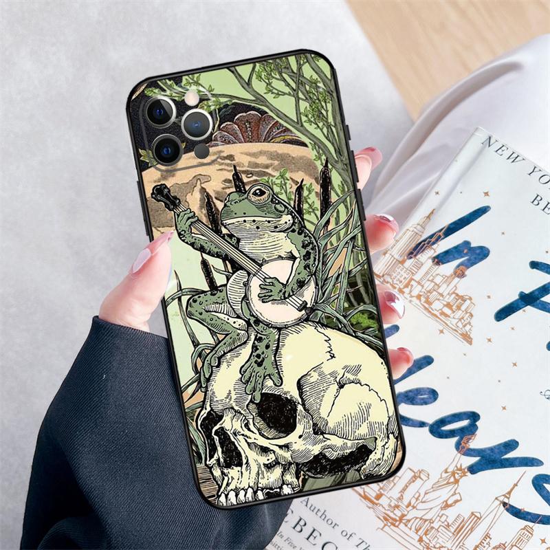 Винтажный Ретро Чехол для Телефона с Лягушками и Грибами Для iPhone 16 Pro Max 11 12 13 Mini 14 15 Pro Max 15 16 Plus XR 16e Чехол Coque