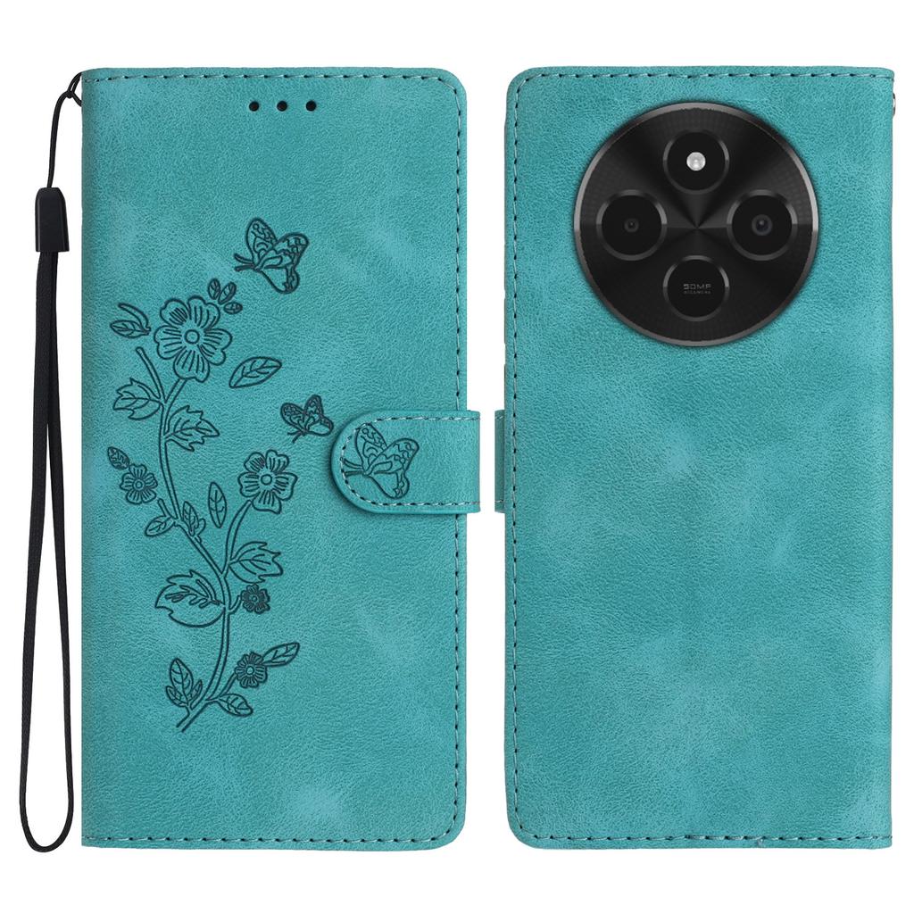 For Xiaomi Poco C75 4G/Redmi 14R 5G/14C 4G Case Leather Imprinted Flower Phone Cover Wallet with Wrist Strap