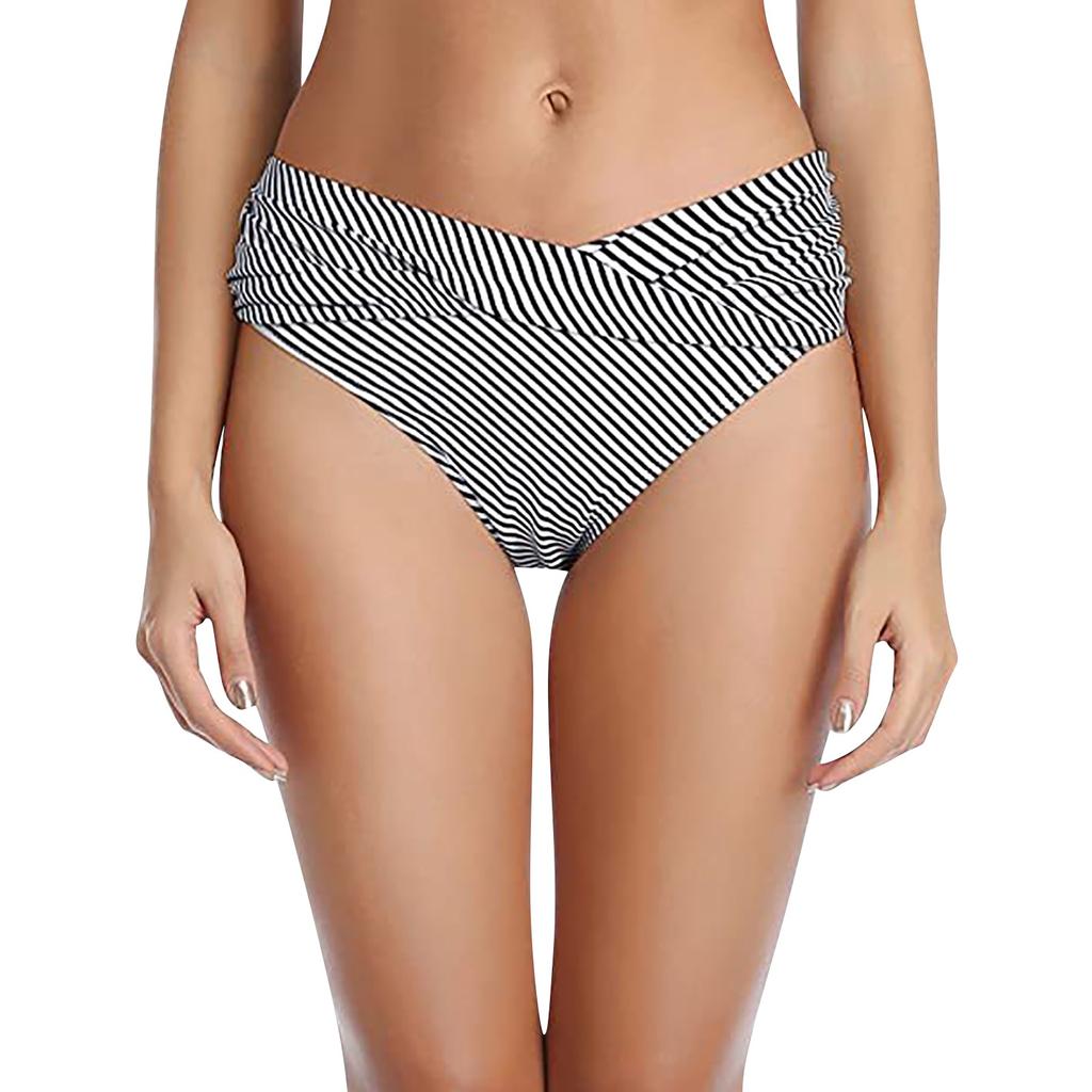 (Qunide) Women Low Waist Ruched Bikini Bottoms Swimsuit Briefs Pants