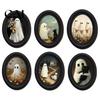 Niche Autumn Room Accent Halloween Gothic Oval Wooden Hanging Plaque, Vintage Black Cat Ghost Wall Art Sign, Retro Waterproof Decorative for