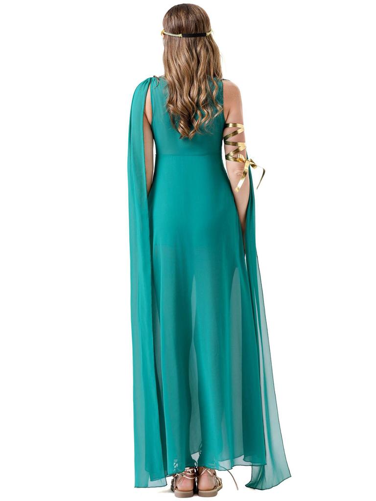 Костюм греческой богини из зеленого шифона для Хэллоуина или рождественского карнавала