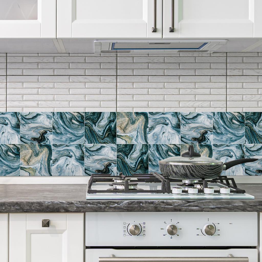 10pcs Marble Tiles Sticker Kitchen Wardrobe Bathroom Home Decor Wall Sticker Self-adhesive Crystal Hard Film Art Wall Decals