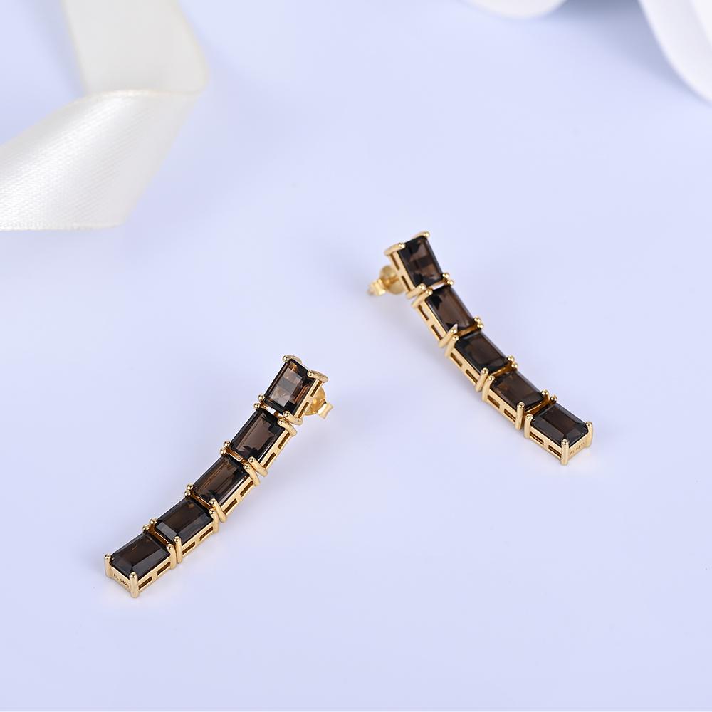 Роскошные серебряные серьги в нежном стиле с дымчатым кварцем и натуральными драгоценными камнями, модные элегантные модные элегантные серьги для женщин и девочек, одежда для банкетов и вечеринок