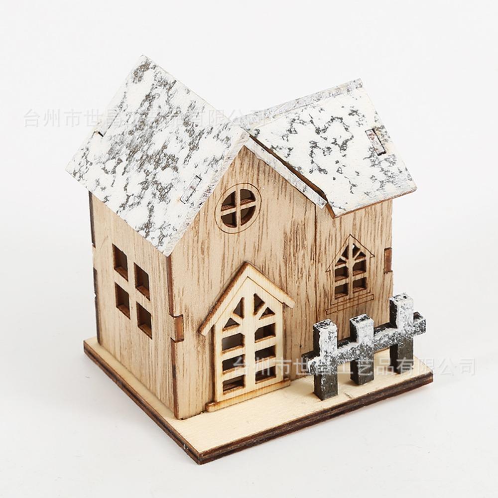 Luminous Design LED Wooden House Wooden Material Christmas Tree Ornaments For Kids Gifts