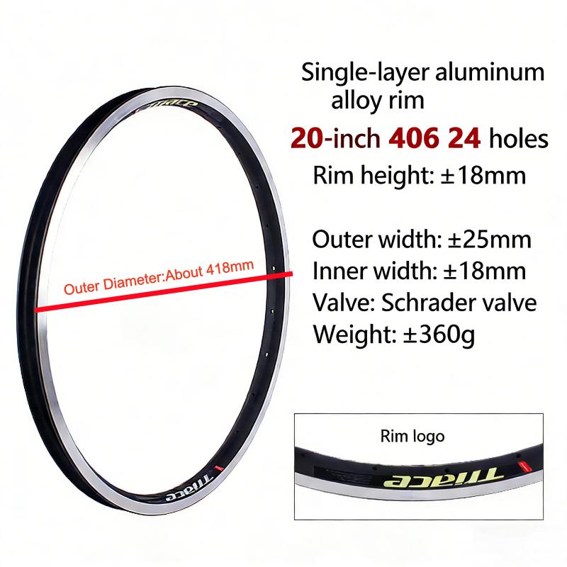 1Pc/2Pcs 20Inch Folding Mountain Bike Rim 451/406 Aluminum Alloy Bicycle Wheel Rim 24H V/Disc Brake Rim Black Silvery