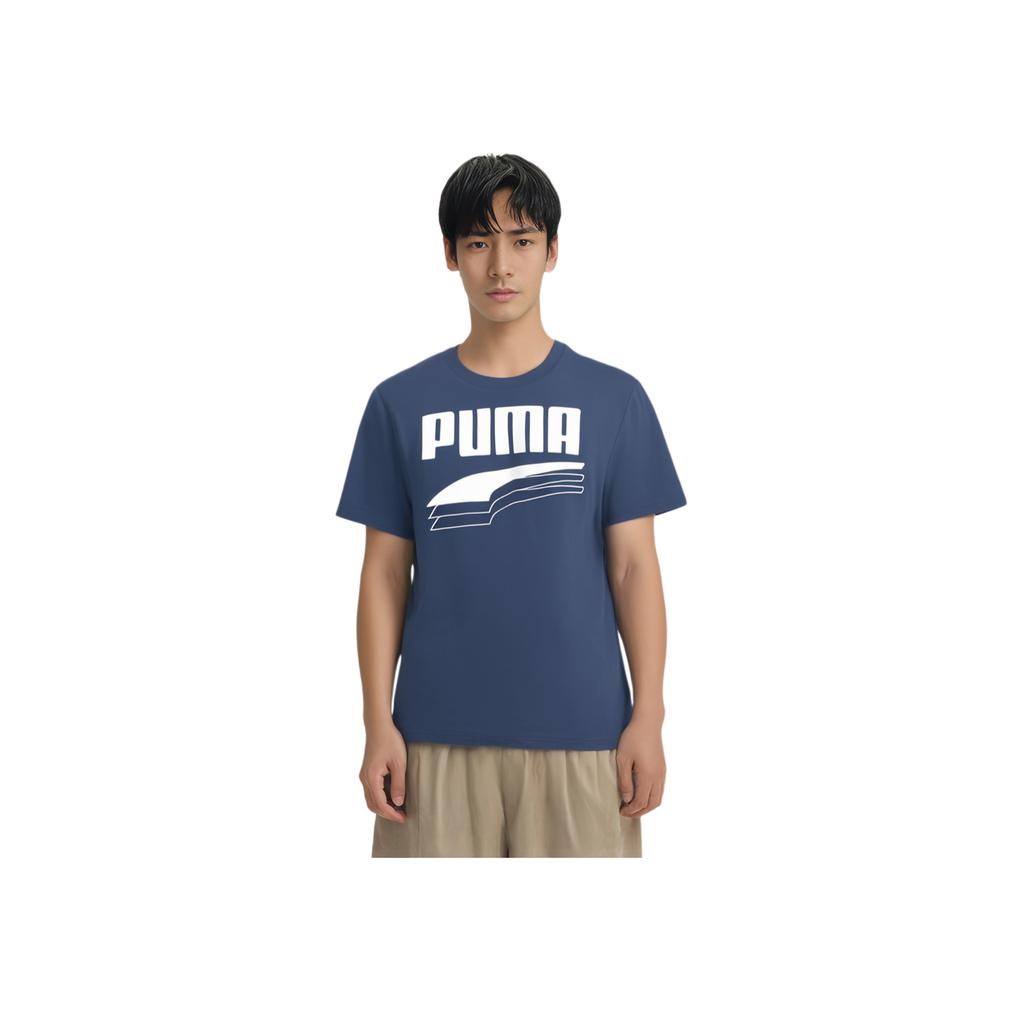 Puma Футболка Rebel Casual Sports с круглым вырезом и коротким рукавом, с буквенным принтом, мужская, темно-синяя, 583867-43