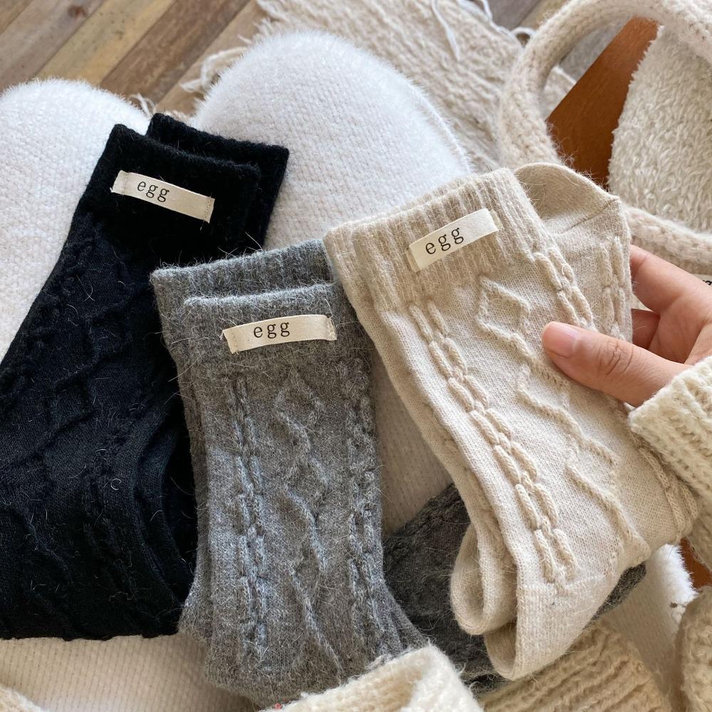Тканевые зимние носки с этикеткой, толстые полосатые носки с переплетенными краями, теплые женские носки