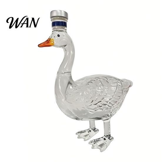 Decorative Wine Bottle Goose Shape Glass Whiskey Decanter, 3D Bird Liquor with Frosted Stopper, Non-slip Grip 350ml Art Vodka Dispenser for Home Bar,