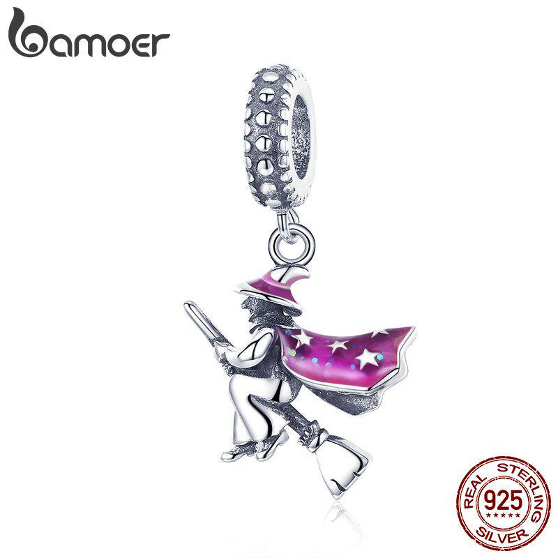 BAMOER Висячая подвеска из стерлингового серебра 925 "Ведьма на метле"