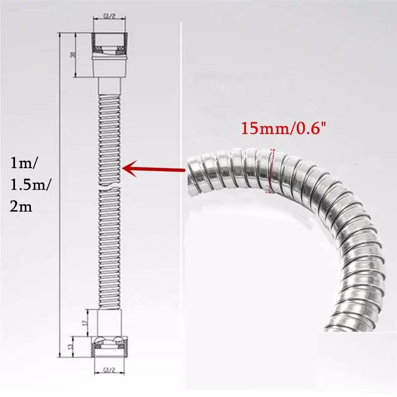 1m/1.5m/2m Flexible Shower Hose Stainless Steel Chrome Bathroom Water Head Shower Head Pipe Tool Shower Acssories
