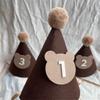 Brown Coffee Bear Baby Birthday Hat Shower Party Decoration Pom Pom Peaked Cap Adjustable Size for 1st 2nd 3rd Years Old