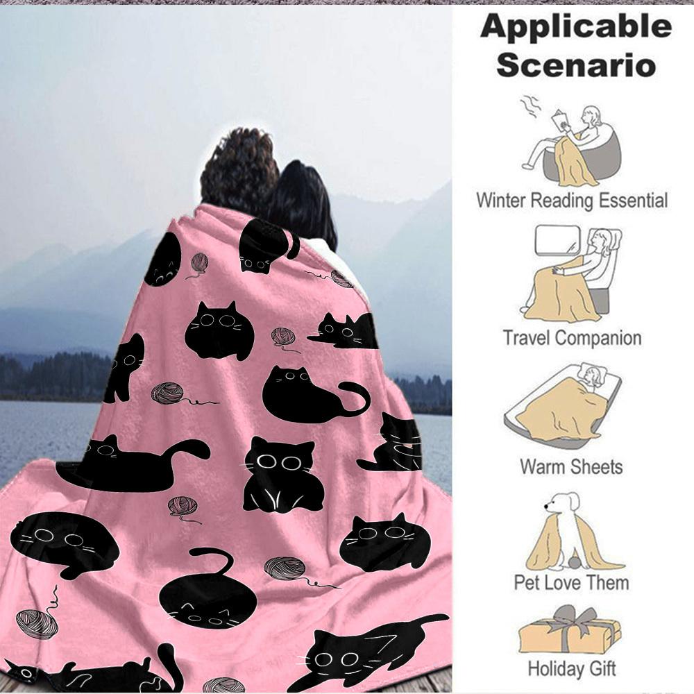 1pc Cat Yarn Lightweight Flannel Blanket, Comfortable and Warm Blanket, for Office and Camping Sofa Bed, Livingroom028