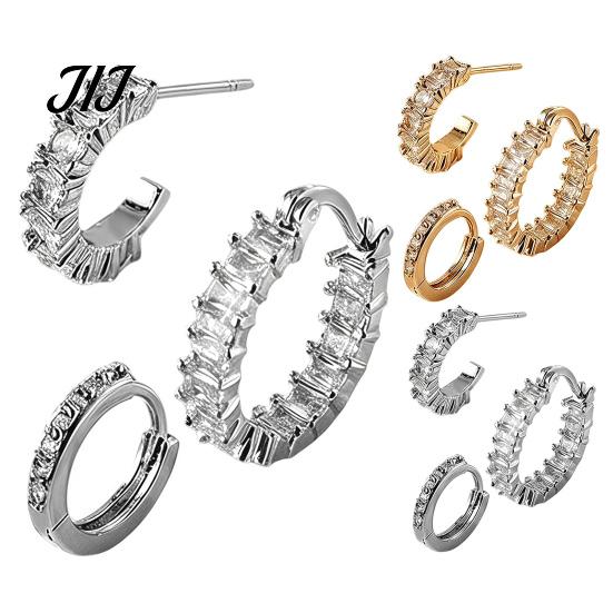 Fashionable Zircon Circle Hoops 3Pcs Elegant Zirconia Full Stud Earrings Set, Comfortable Piercing Hoop Earring, Hypoallergenic Copper Jewelry Gift