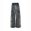 Multi Pockets Drawstring Jeans Men Harajuku Streetwear Baggy Y2K Denim Trousers Oversized Cargos