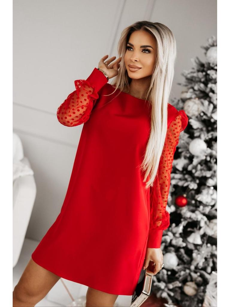 Весеннее платье 2025 года с длинным рукавом, сетчатое, с круглым вырезом, однотонное, для женщин