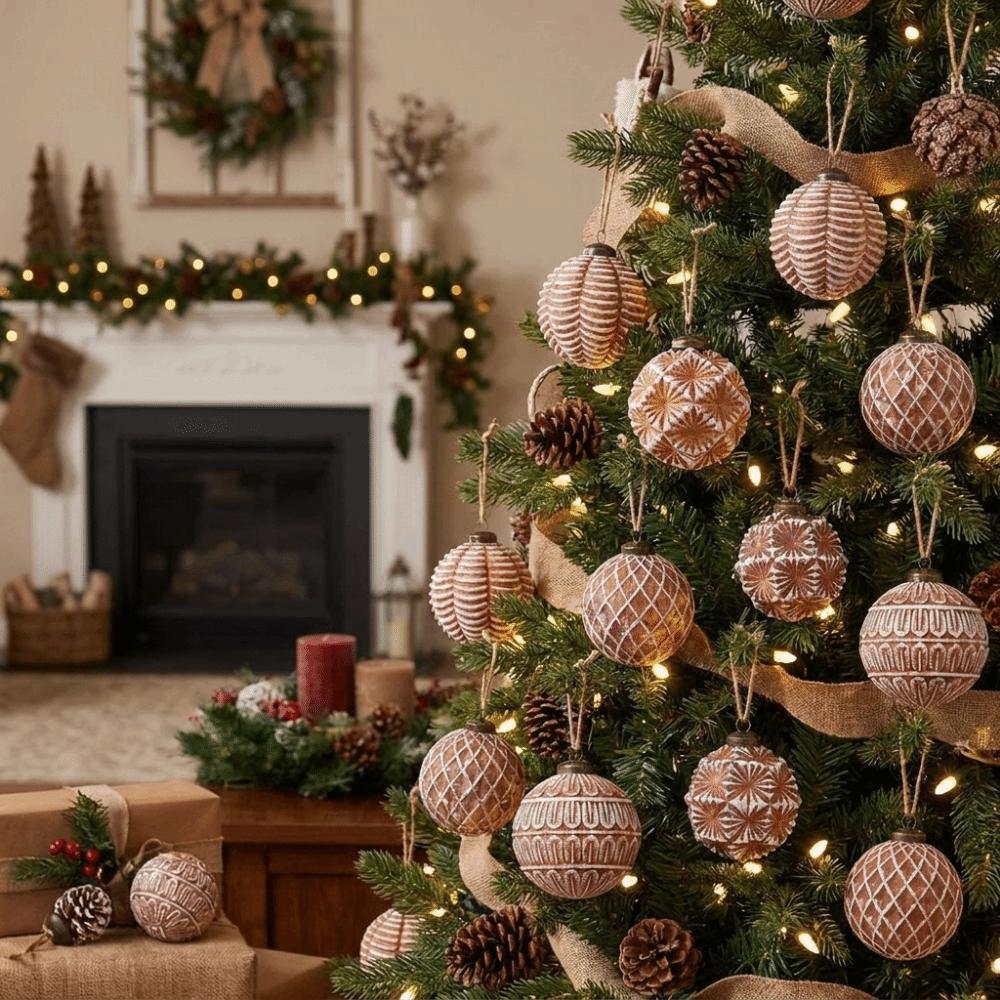 12PCS 8cm Xmas Hanging Ball Vintage Style Christmas Tree Pendant Hotel Decor