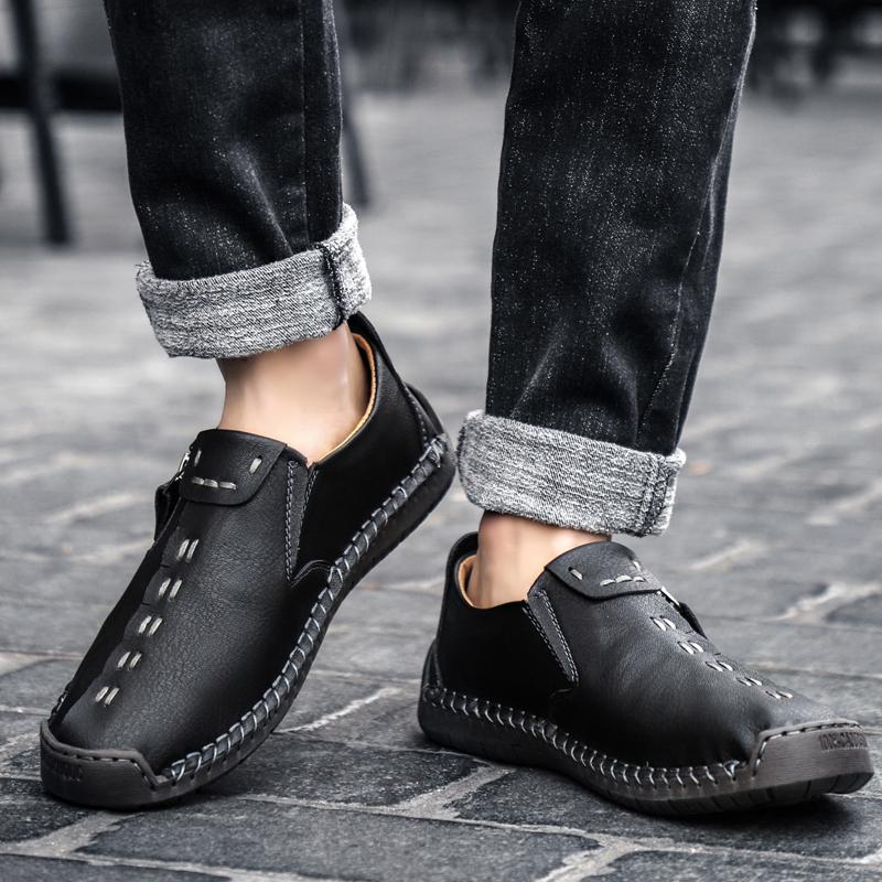 Мужские кожаные повседневные туфли ручной работы, туфли для вождения без застежек