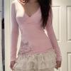Spring & Autumn Floral Print Long Sleeve V-Neck Slimming Women's Top