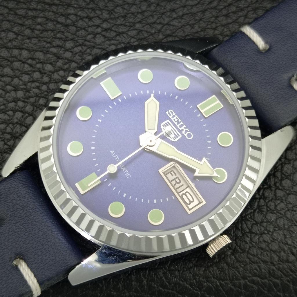 ВИНТАЖНЫЕ ОТРЕМОНТИРОВАННЫЕ МУЖСКИЕ АВТОМАТИЧЕСКИЕ ЧАСЫ SEIKO 5 6309A ЯПОНИЯ СИНЕГО ЦВЕТА ЦИФЕРБЛАТА a444283-1