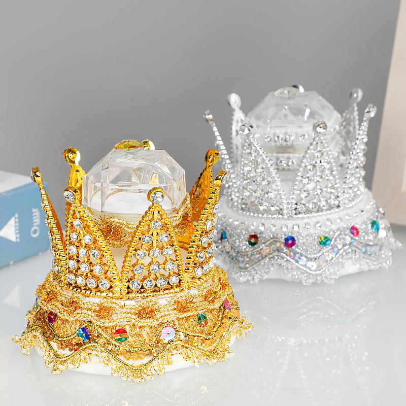 1 шт., мини-держатель для колец, коробка для колец, кружевной футляр для ювелирных изделий, форма короны, стразы, креативные подарки на свадьбу