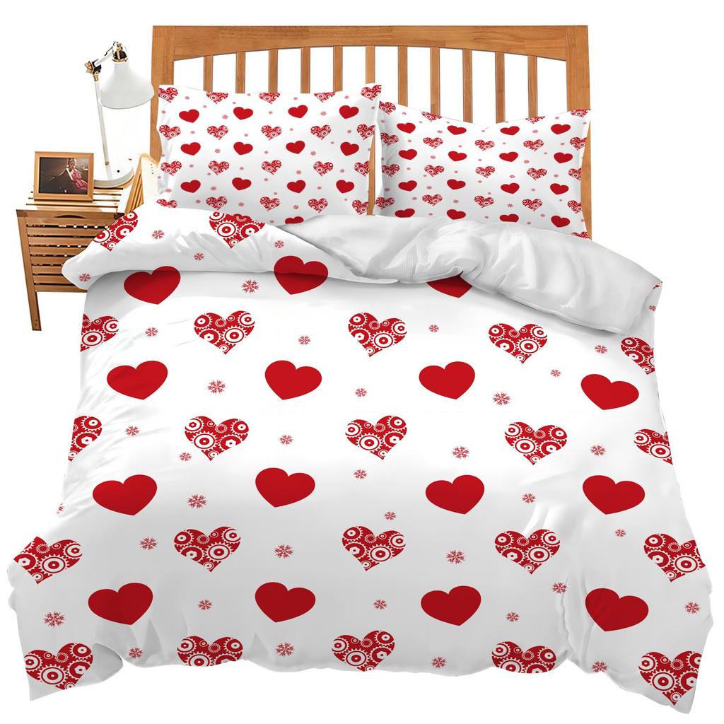 Комплект постельного белья из 3 предметов с застежкой-молнией, пододеяльник Queen с красными сердечками, с рисунком в виде сердечек любви, белый комплект пододеяльников, милый принт