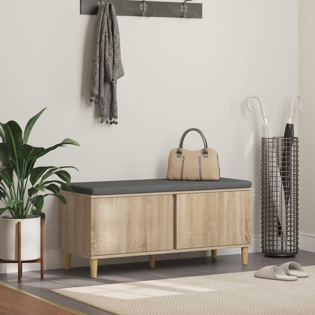Hallway Bench with Cushion and Storage Sonoma Oak Finish 100 x 38 x 46 cm