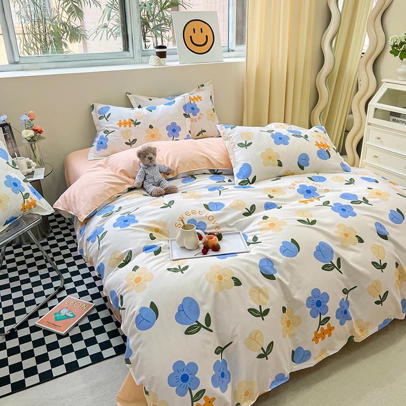 White Flower Stripes Duvet Cover Set with Bed Sheet Pillowcases Popular Reactive Print Bedding Sets Twin Full Queen King Size