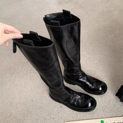 Сапоги до колена женские короткие плюшевые зимние ботинки челси массивные ретро мягкие кожаные готические 2024 тренд осень зима мех новые ботинки женские