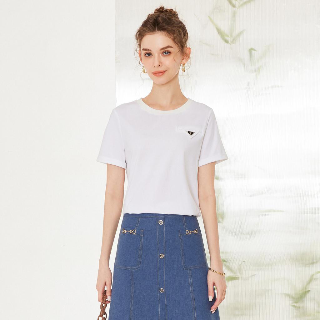 Fashion and casual basic round neck top, women's summer versatile, slimming and temperament enhancing short sleeved shirt