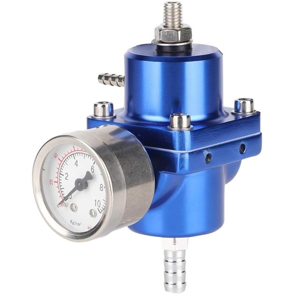 Fuel Pressure Regulator, Aluminum Alloy Universal Adjustable FPR Fuel Pressure Regulator with Pressure Gauge Hose 0-140psi Adjustable