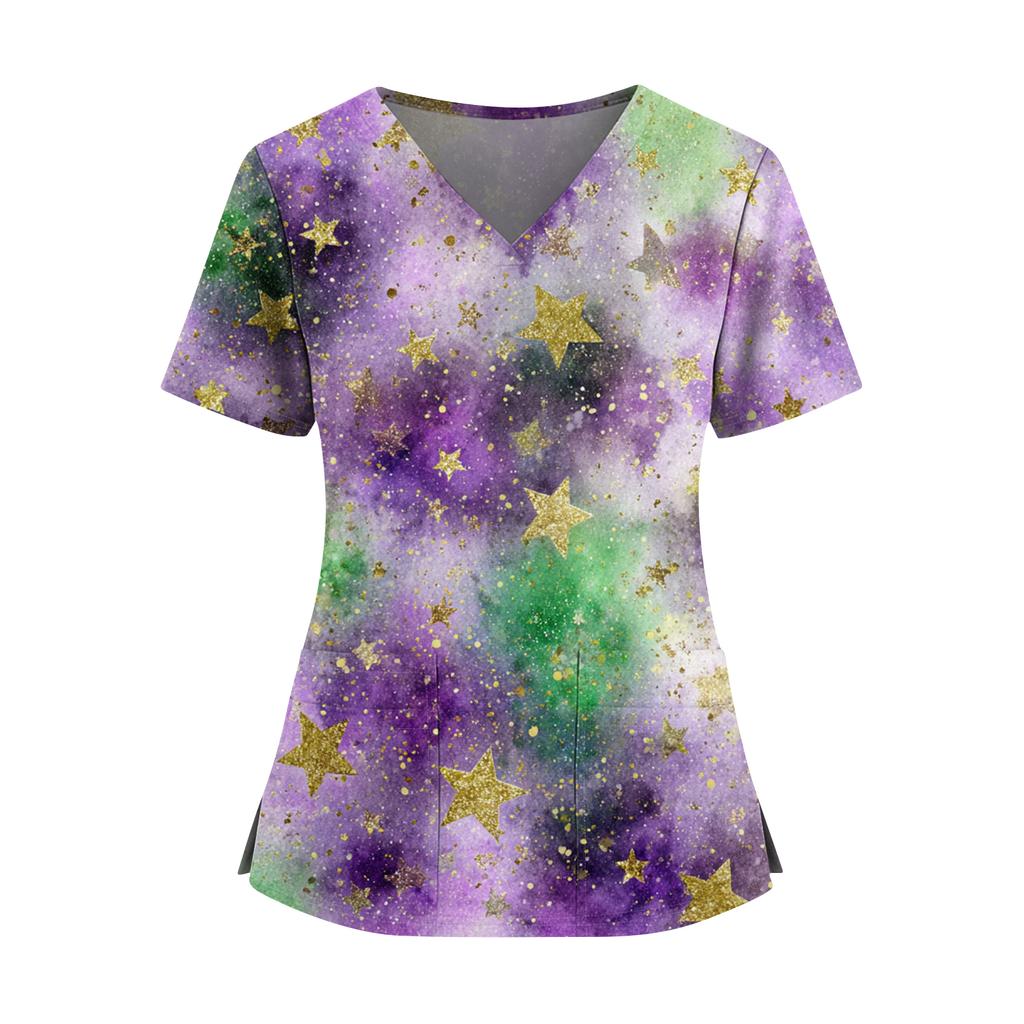 Женская футболка для сиделки с принтом, V-образным вырезом, двумя карманами, короткими рукавами, разрезом по подолу, униформа для сиделки