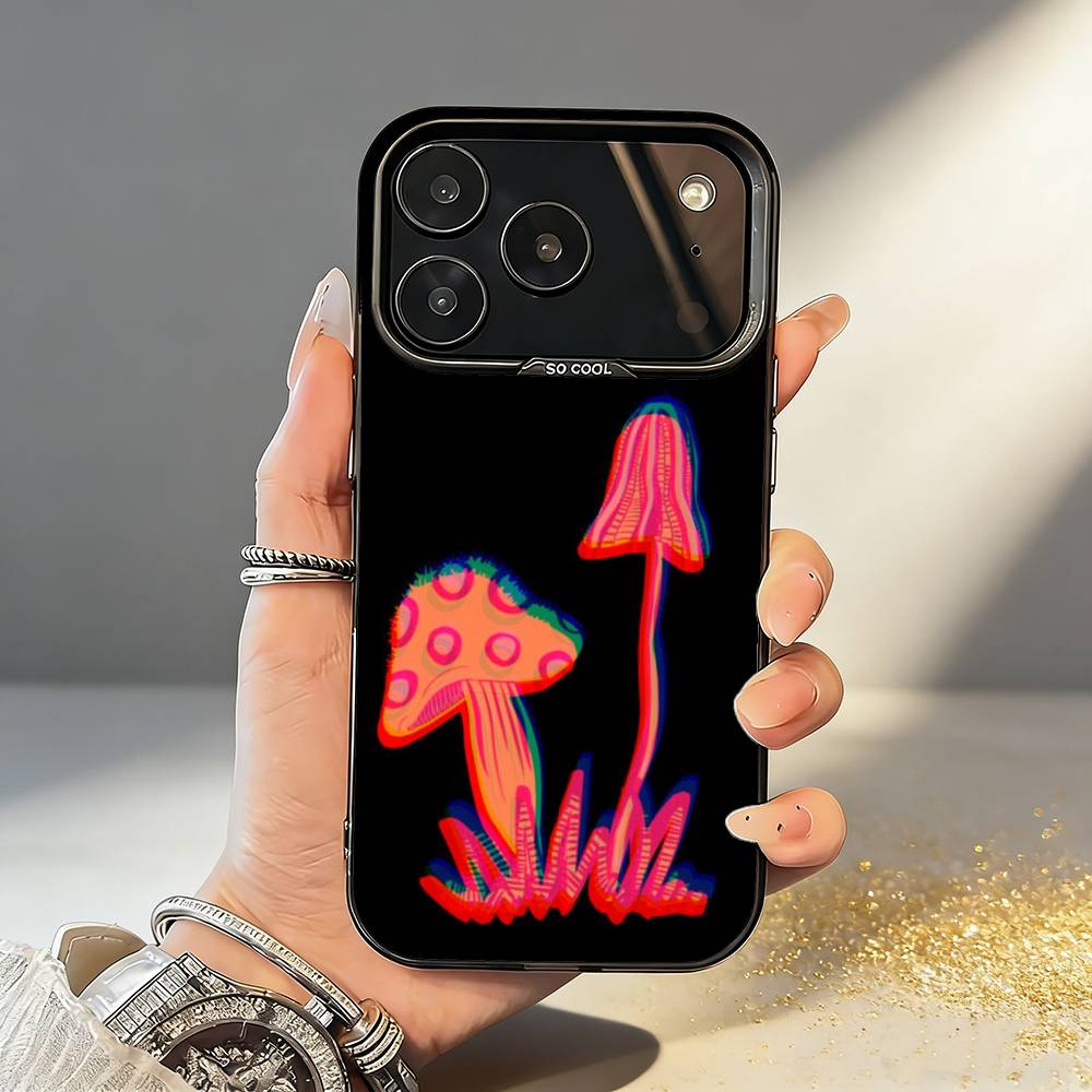 P-Психоделичный C-Цветной M-Грибной Чехол Для Телефона Для iPhone17,16,15,14,13,12,11,Pro,MAX Серый Матовый Силиконовый Черный Чехол