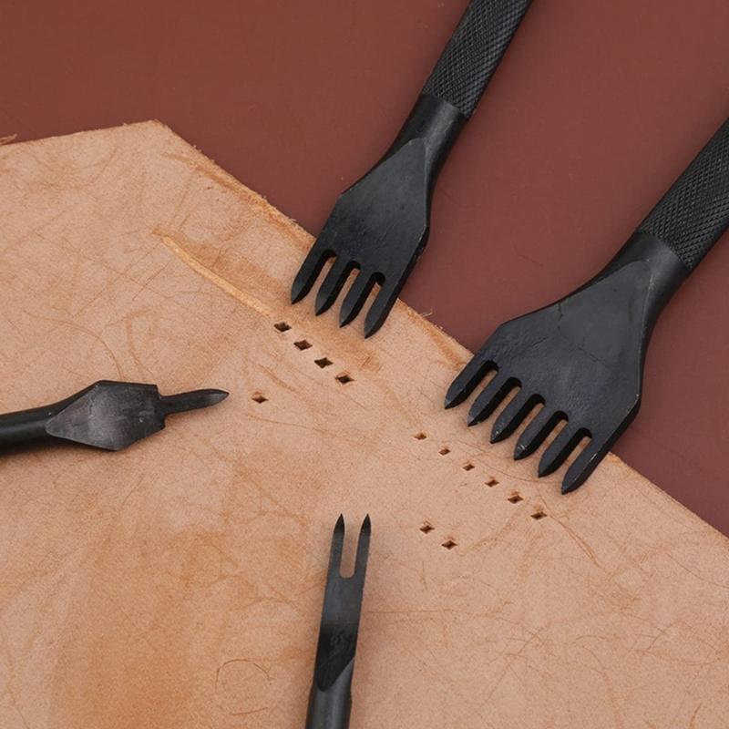 Дырокол для кожи, прочные инструменты из углеродистой стали для кожевенного дела и изготовления сумок, 1/2/4/6 зубьев