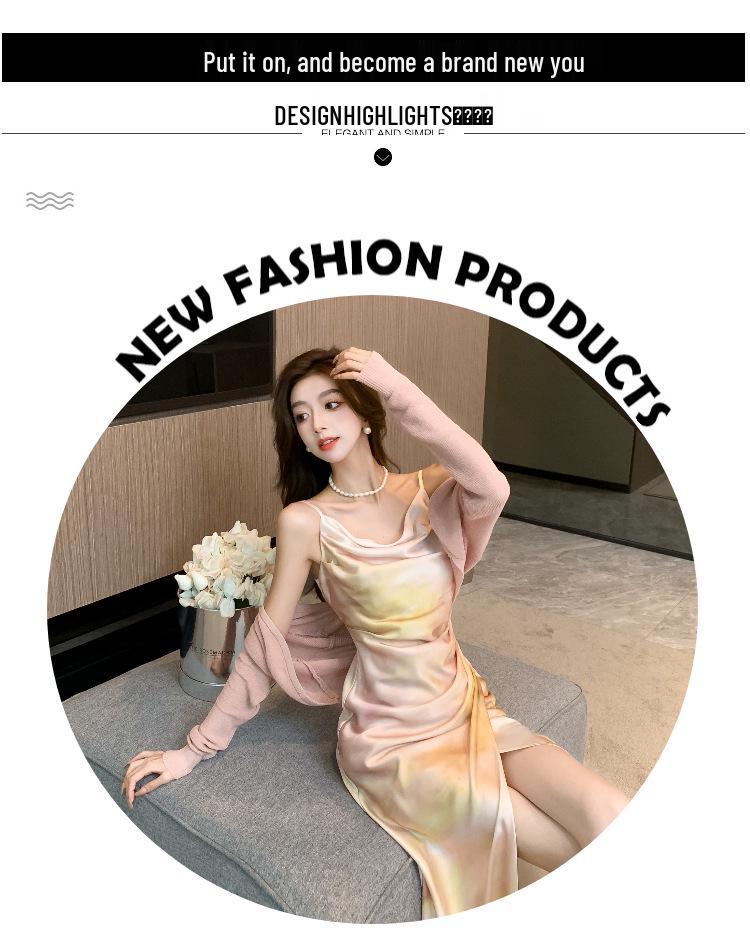 Летнее платье на бретельках-спагетти из сатина с принтом и французским вырезом-хомут в наличии