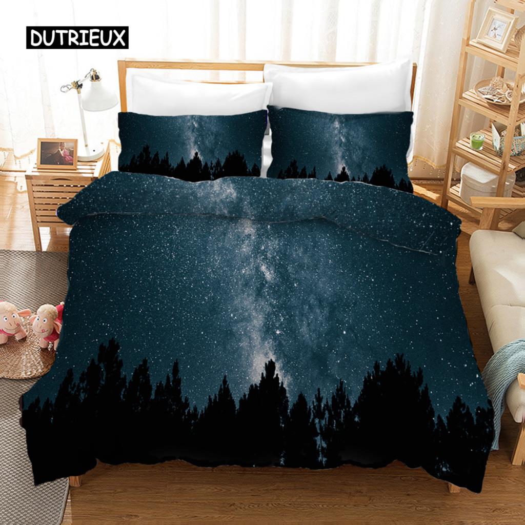 Комплект постельного белья Starry Sky Blue Orange Galaxy Starry Sky Theme Twin Комплект постельного белья из микрофибры Double Queen King Size Покрывало для пододеяльника