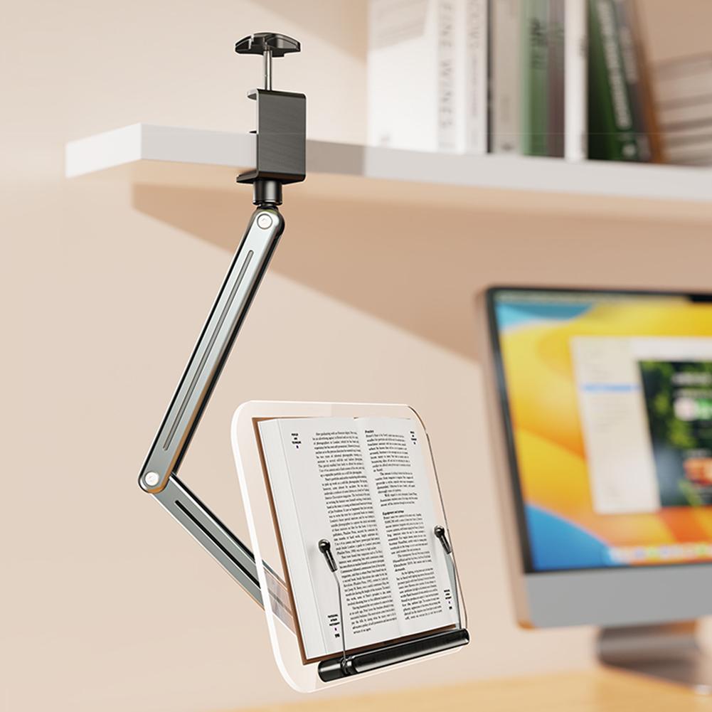Acrylic Book Stand with Elastic Page Clips Portable Book Holder Adjustable Height Collapsible Desktop Riser Stand for Reading
