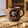 Funny Raccoon Mug Bark Textured Mug Resin Animal Inspired Coffee Cup Handmade Bar Beer Mug Gift for Nature Lovers