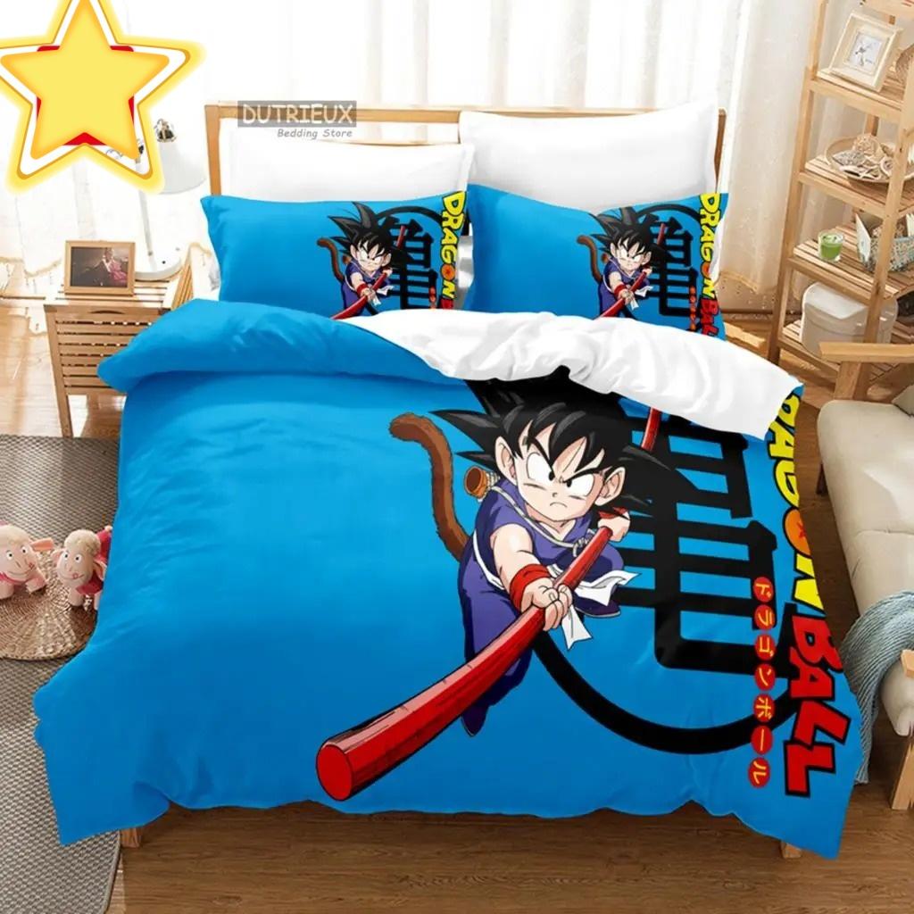 2026 Hot Sale Japanese Anime Dragon Ball Son Goku Bedding Set Quilt Cover Twin Full Bedroom Bed Decor for Teens Best Gifts