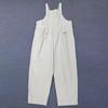 Johnature Retro Cargo Bib Bodysuits Women Autumn Casual Comfortable Loose Straight Leg Sleeveless Simple Jumpsuits