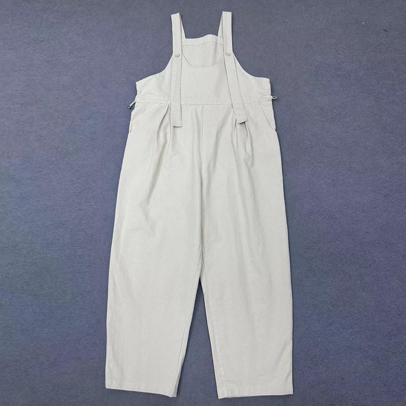 Johnature Retro Cargo Bib Bodysuits Women Autumn Casual Comfortable Loose Straight Leg Sleeveless Simple Jumpsuits
