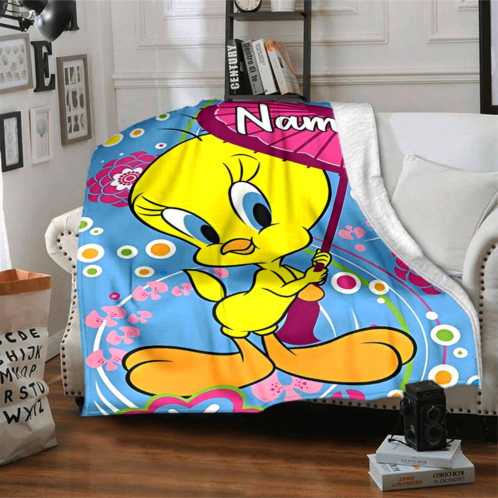Customizable Tweety1 Throw Blanket – Personalized Name, All-Season Cozy Snug Blanket, Machine Washable, Personalized Blanket
